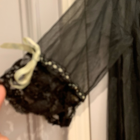 Gorgeous Vintage Peignoir set black with light lime ribbons, sheer slip dress. - Picture 6 of 9
